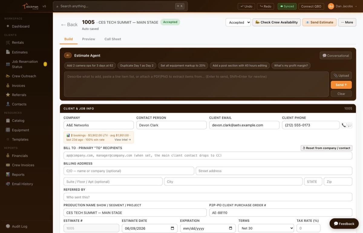 AI-assisted estimate builder with conversational agent